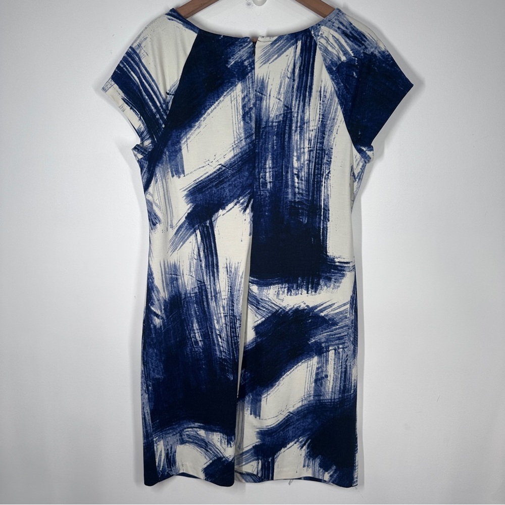 Chicos Blue Print Shift Dress Size 2.5 Large Knit Short Sleeve Knee Length 14 W1 - Picture 6 of 6